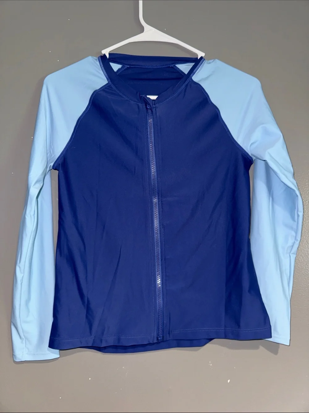 Kid’s Two-Tone Navy and Light Blue Zip Front Rash Guard